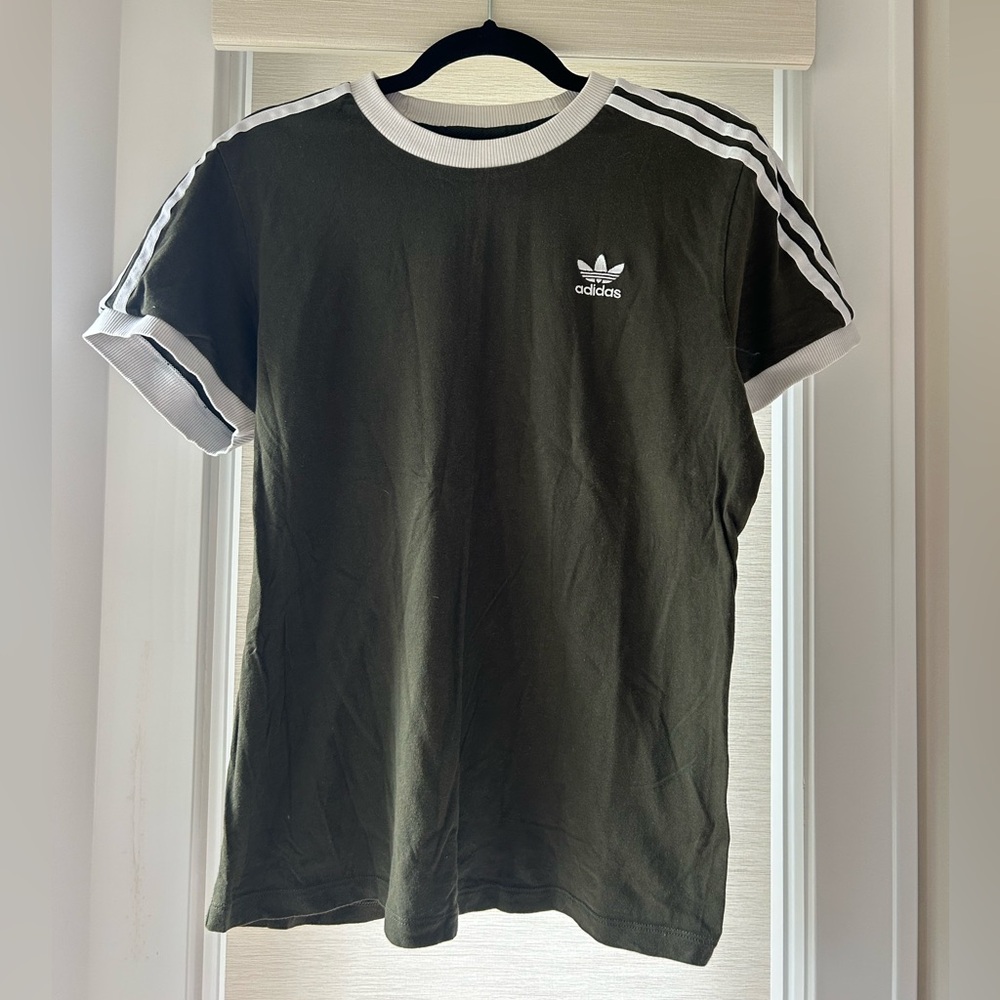 Adidas Women’s Olive Green Tee with White Accents